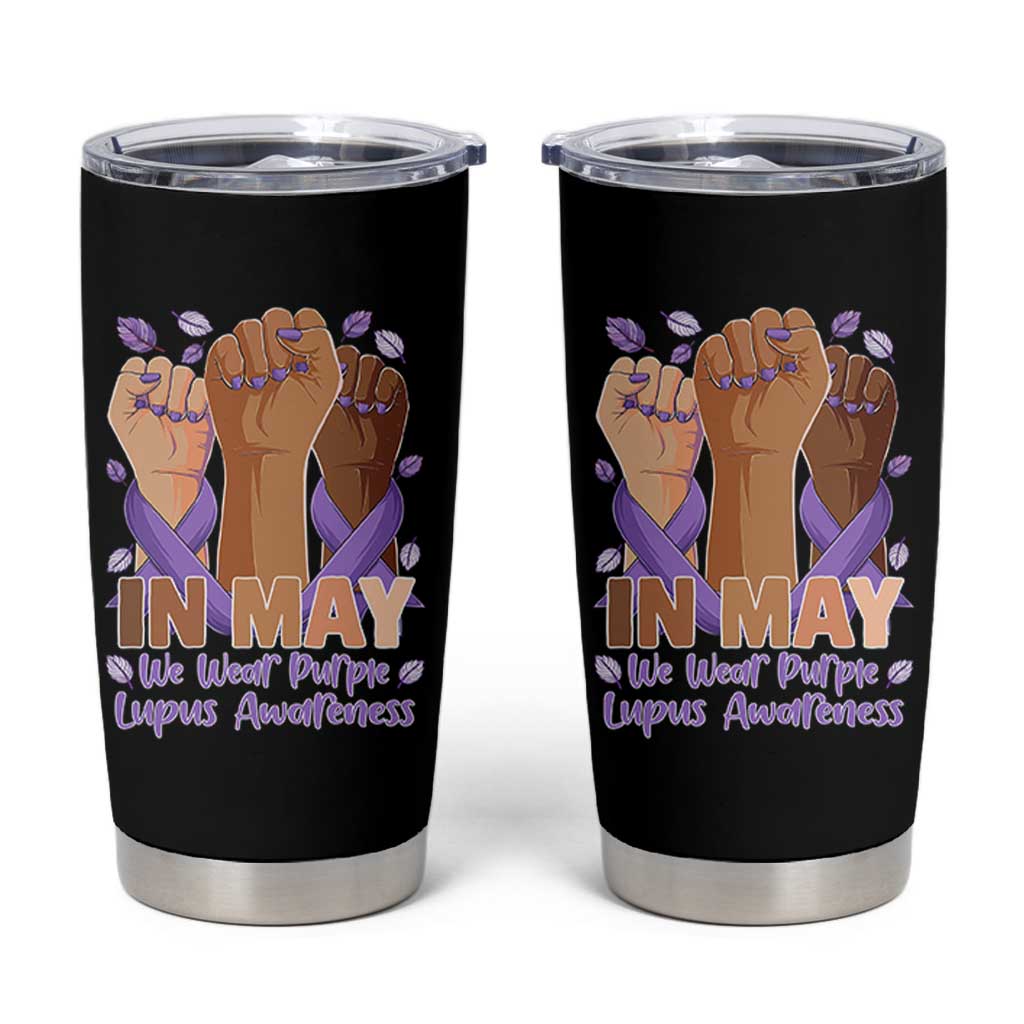 In May We Wear Purple Lupus Awareness Tumbler Cup Purple Ribbon