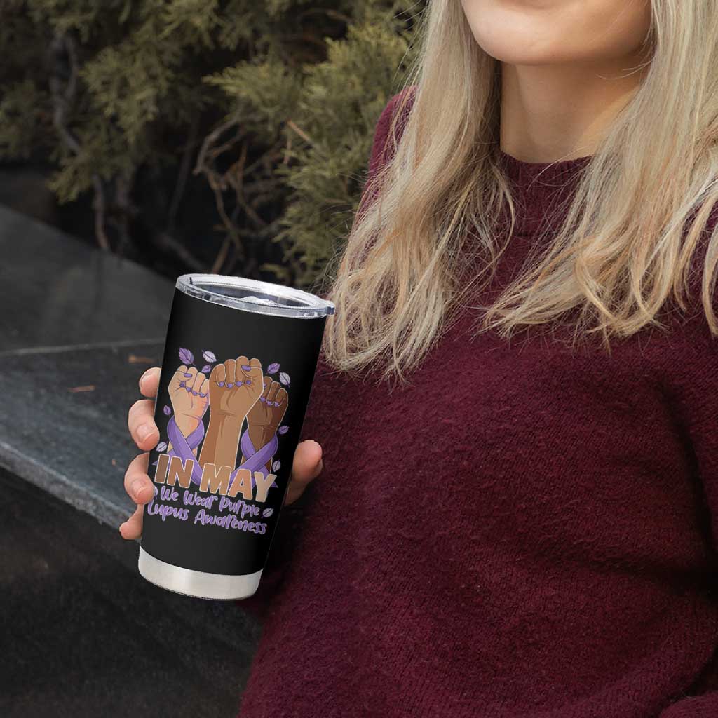 In May We Wear Purple Lupus Awareness Tumbler Cup Purple Ribbon