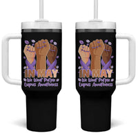 In May We Wear Purple Lupus Awareness Tumbler With Handle Purple Ribbon