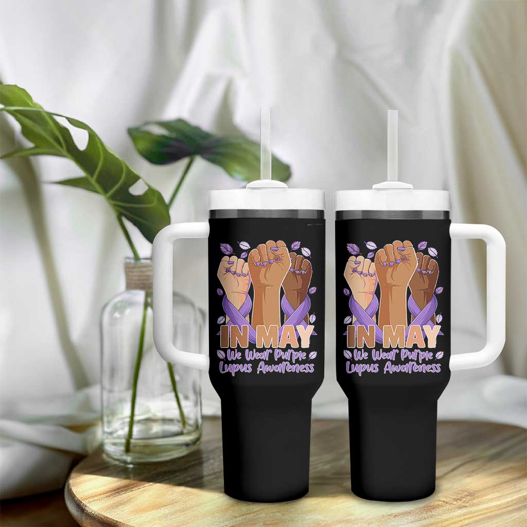 In May We Wear Purple Lupus Awareness Tumbler With Handle Purple Ribbon