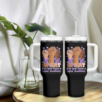 In May We Wear Purple Lupus Awareness Tumbler With Handle Purple Ribbon