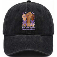 In May We Wear Purple Lupus Awareness Washed Cotton Baseball Cap Purple Ribbon