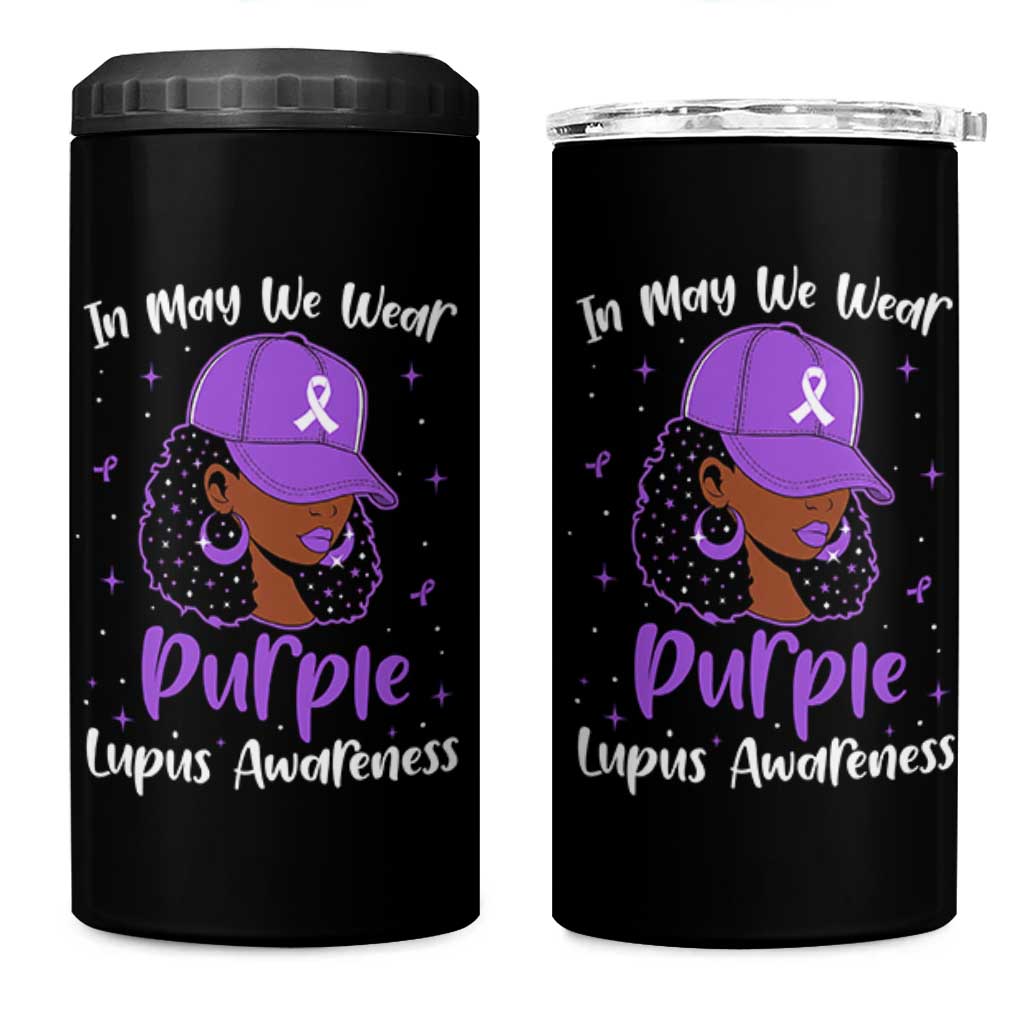 Lupus Awareness 4 in 1 Can Cooler Tumbler African American Black Women Fight Lupus Purple Ribbon