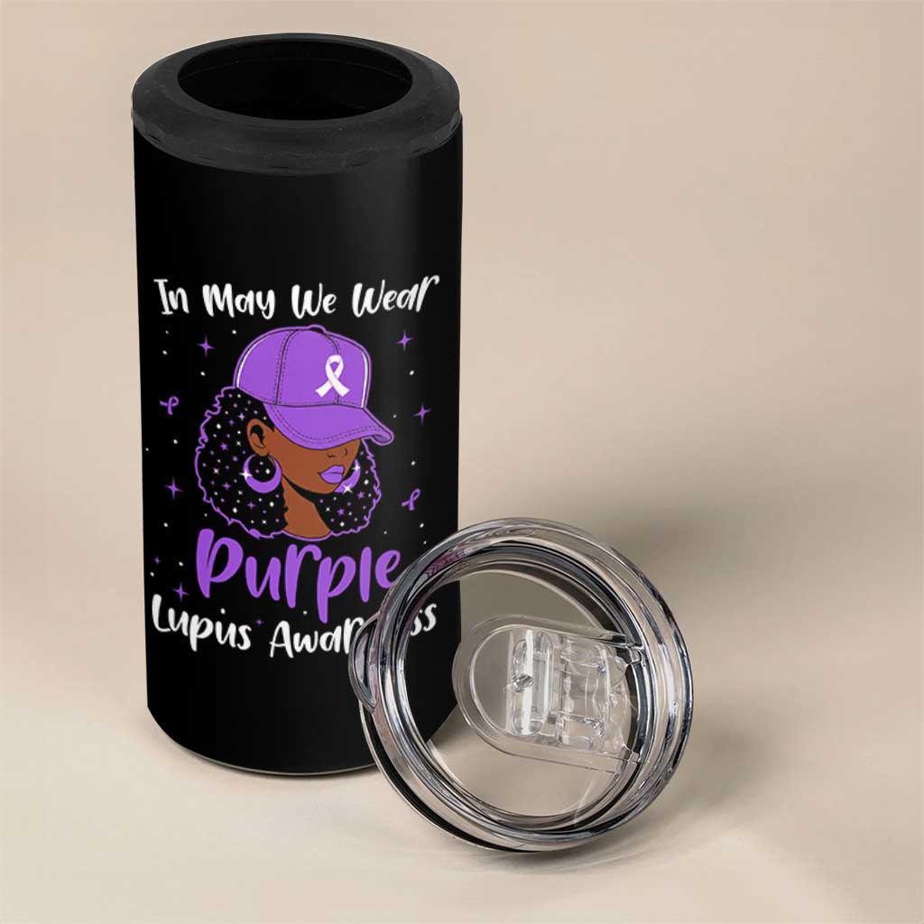 Lupus Awareness 4 in 1 Can Cooler Tumbler African American Black Women Fight Lupus Purple Ribbon