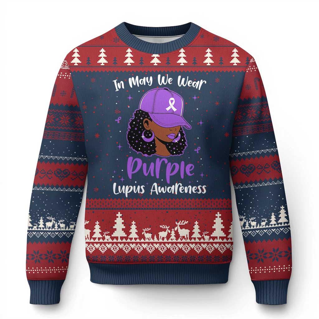 Lupus Awareness Ugly Christmas Sweater African American Black Women Fight Lupus Purple Ribbon