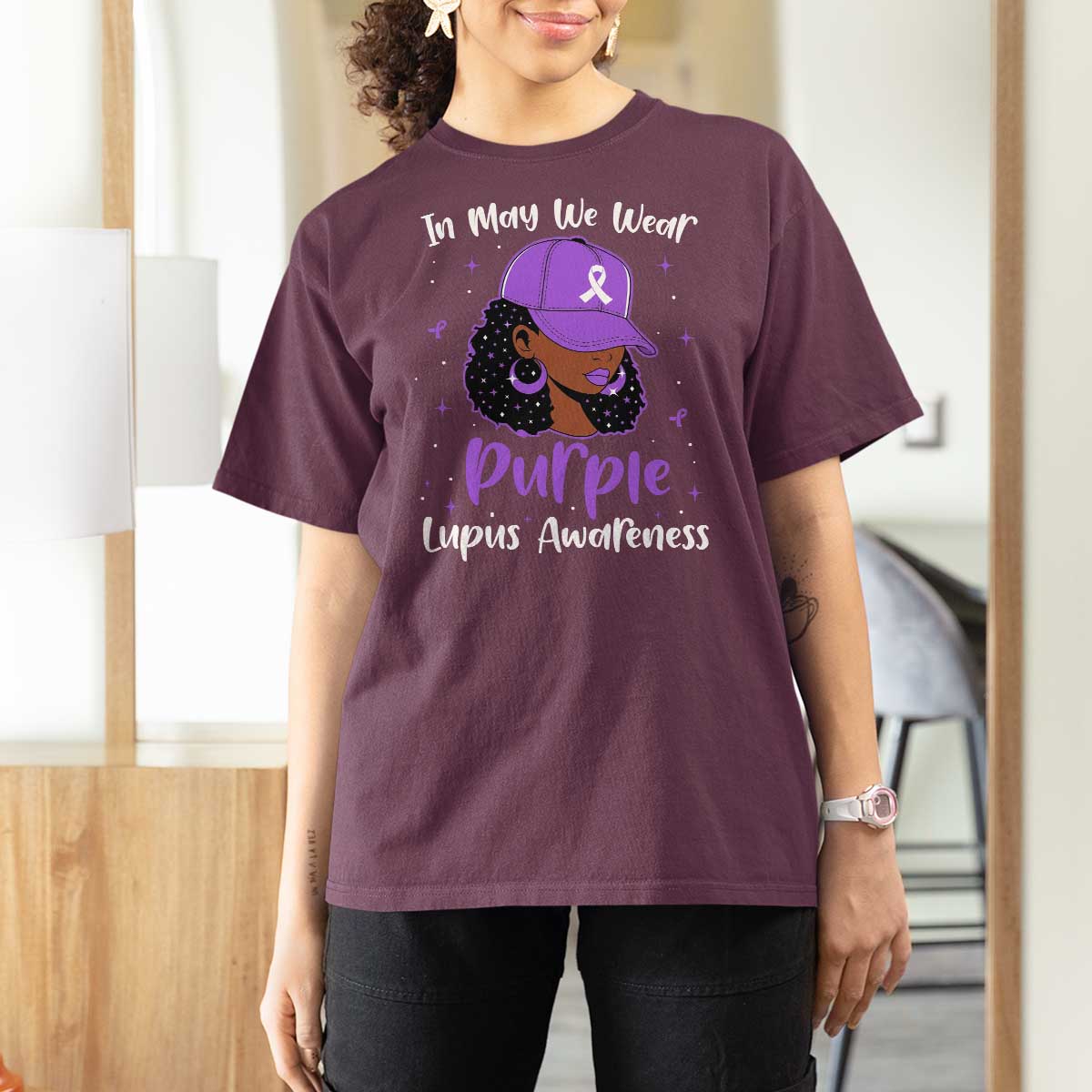 Lupus Awareness T Shirt For Women African American Black Women Fight Lupus Purple Ribbon