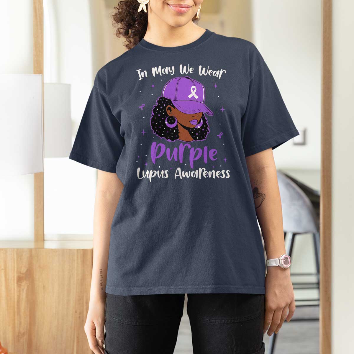 Lupus Awareness T Shirt For Women African American Black Women Fight Lupus Purple Ribbon