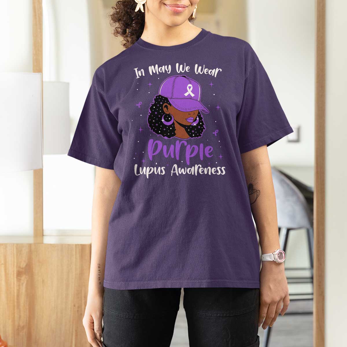 Lupus Awareness T Shirt For Women African American Black Women Fight Lupus Purple Ribbon
