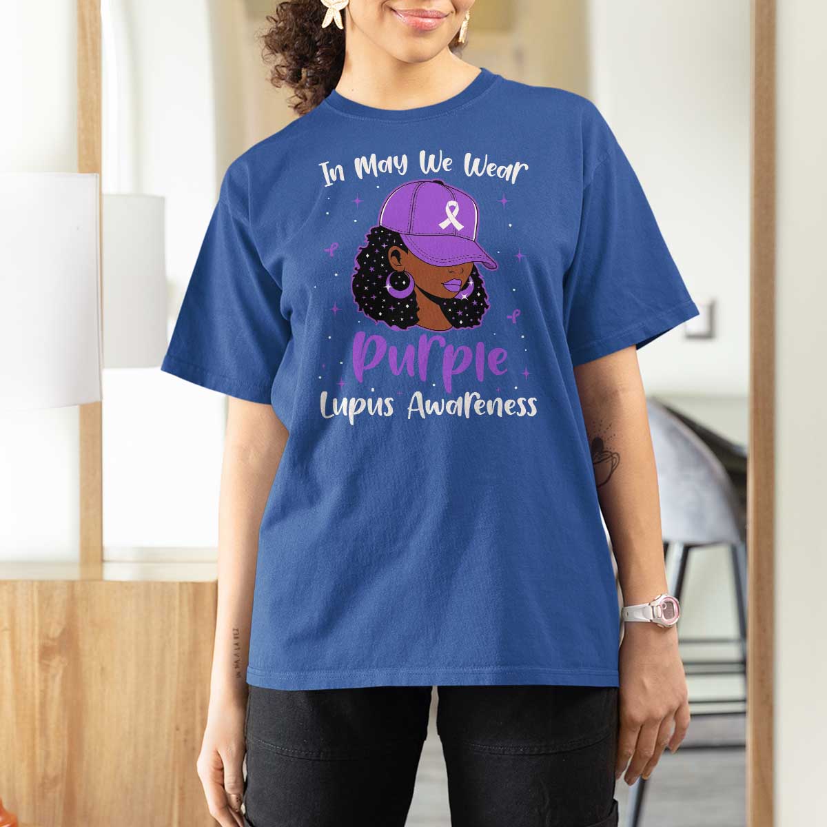 Lupus Awareness T Shirt For Women African American Black Women Fight Lupus Purple Ribbon