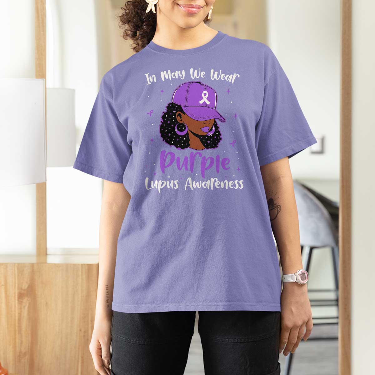 Lupus Awareness T Shirt For Women African American Black Women Fight Lupus Purple Ribbon