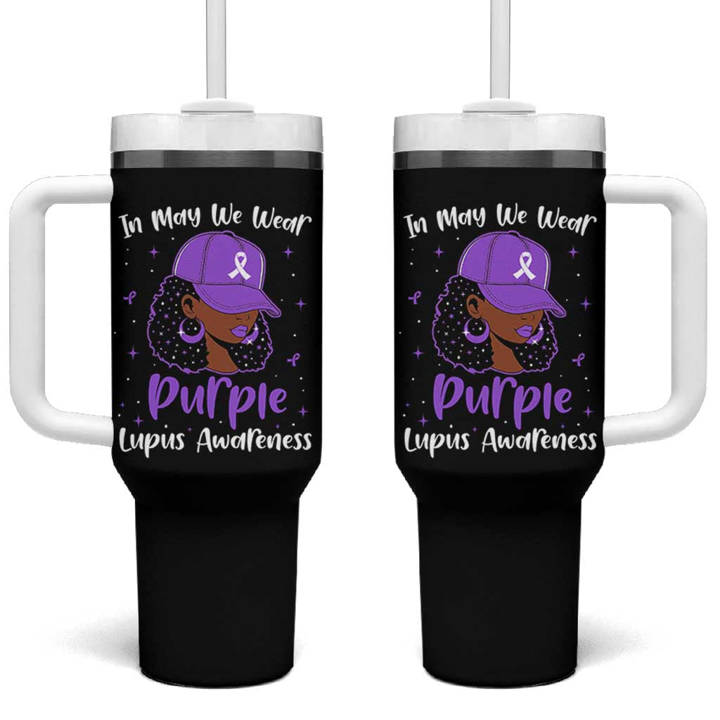 Lupus Awareness Tumbler With Handle African American Black Women Fight Lupus Purple Ribbon