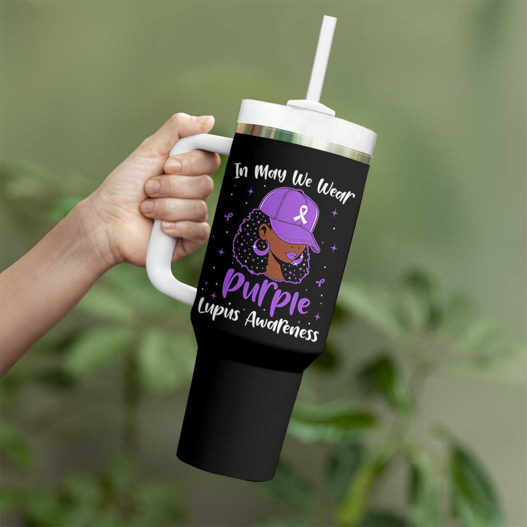 Lupus Awareness Tumbler With Handle African American Black Women Fight Lupus Purple Ribbon