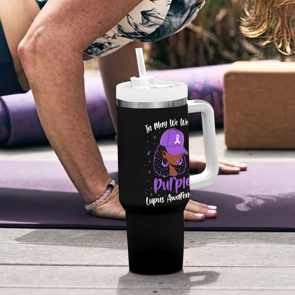 Lupus Awareness Tumbler With Handle African American Black Women Fight Lupus Purple Ribbon