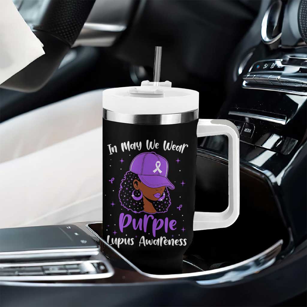 Lupus Awareness Tumbler With Handle African American Black Women Fight Lupus Purple Ribbon