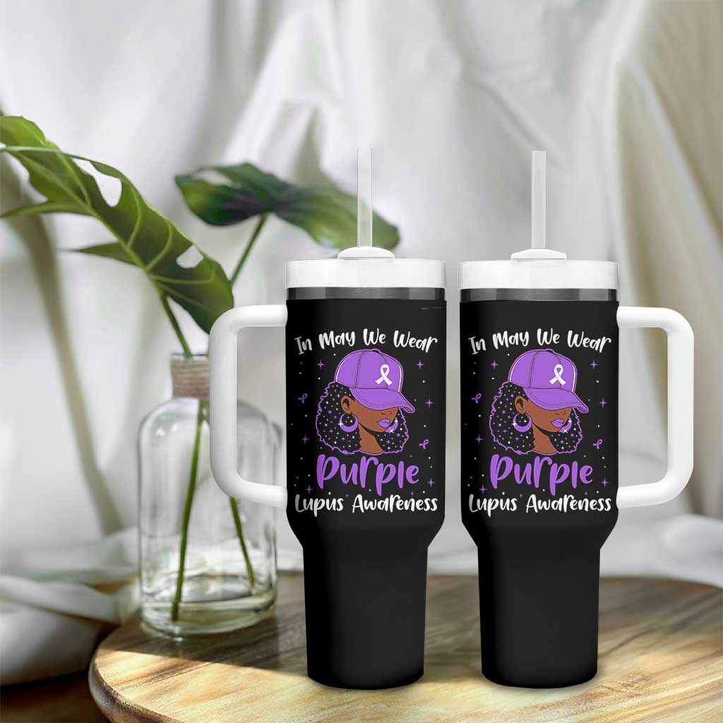 Lupus Awareness Tumbler With Handle African American Black Women Fight Lupus Purple Ribbon