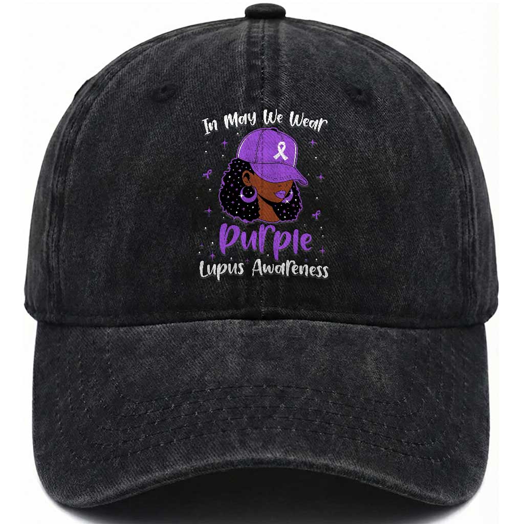 Lupus Awareness Washed Cotton Baseball Cap African American Black Women Fight Lupus Purple Ribbon