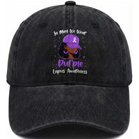 Lupus Awareness Washed Cotton Baseball Cap African American Black Women Fight Lupus Purple Ribbon