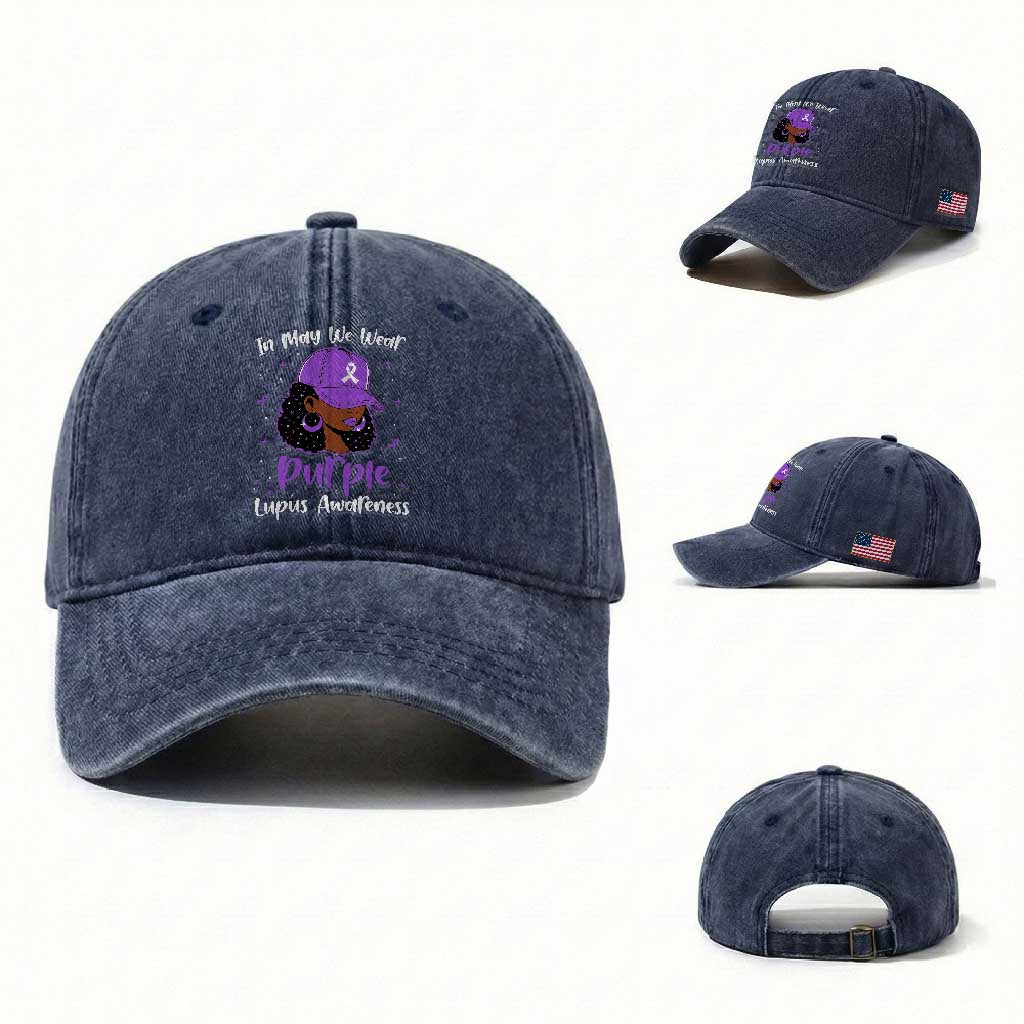 Lupus Awareness Washed Cotton Baseball Cap African American Black Women Fight Lupus Purple Ribbon
