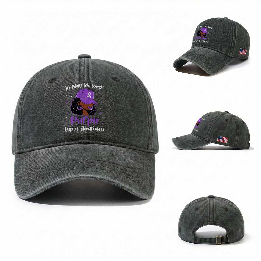 Lupus Awareness Washed Cotton Baseball Cap African American Black Women Fight Lupus Purple Ribbon