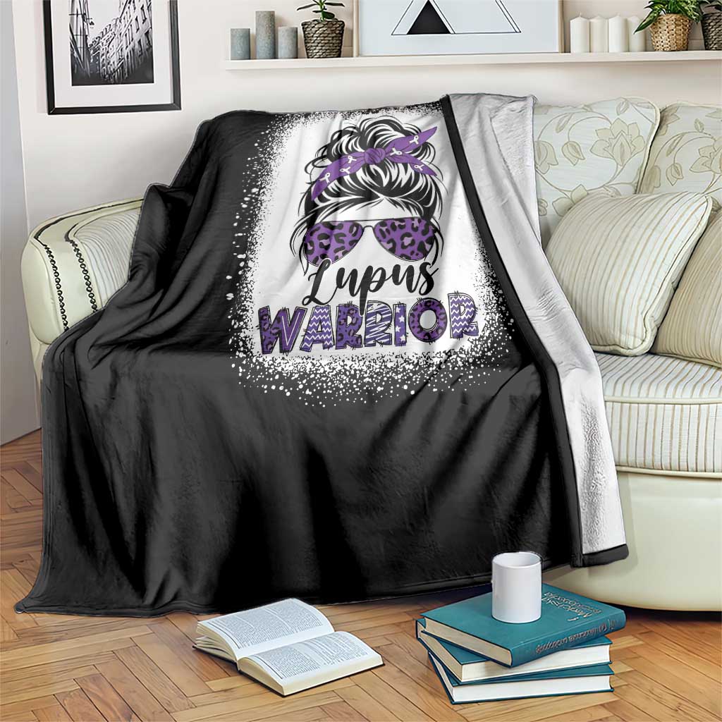 Lupus Warrior Throw Blanket Purple Ribbon Messy Bun Women
