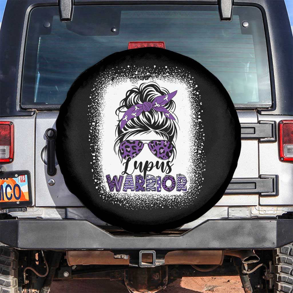 Lupus Warrior Spare Tire Cover Purple Ribbon Messy Bun Women