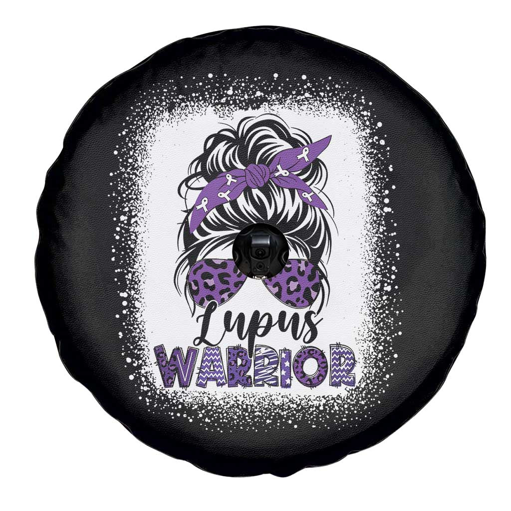 Lupus Warrior Spare Tire Cover Purple Ribbon Messy Bun Women