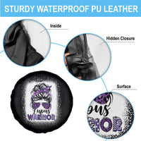 Lupus Warrior Spare Tire Cover Purple Ribbon Messy Bun Women