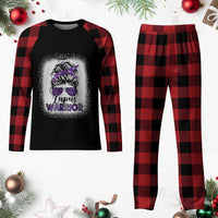 Lupus Warrior Plaid Pajama Set Purple Ribbon Messy Bun Women