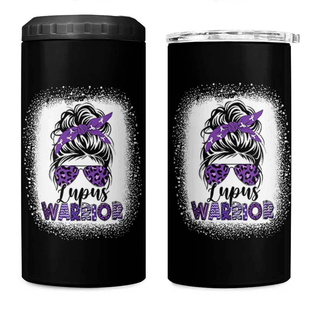 Lupus Warrior 4 in 1 Can Cooler Tumbler Purple Ribbon Messy Bun Women