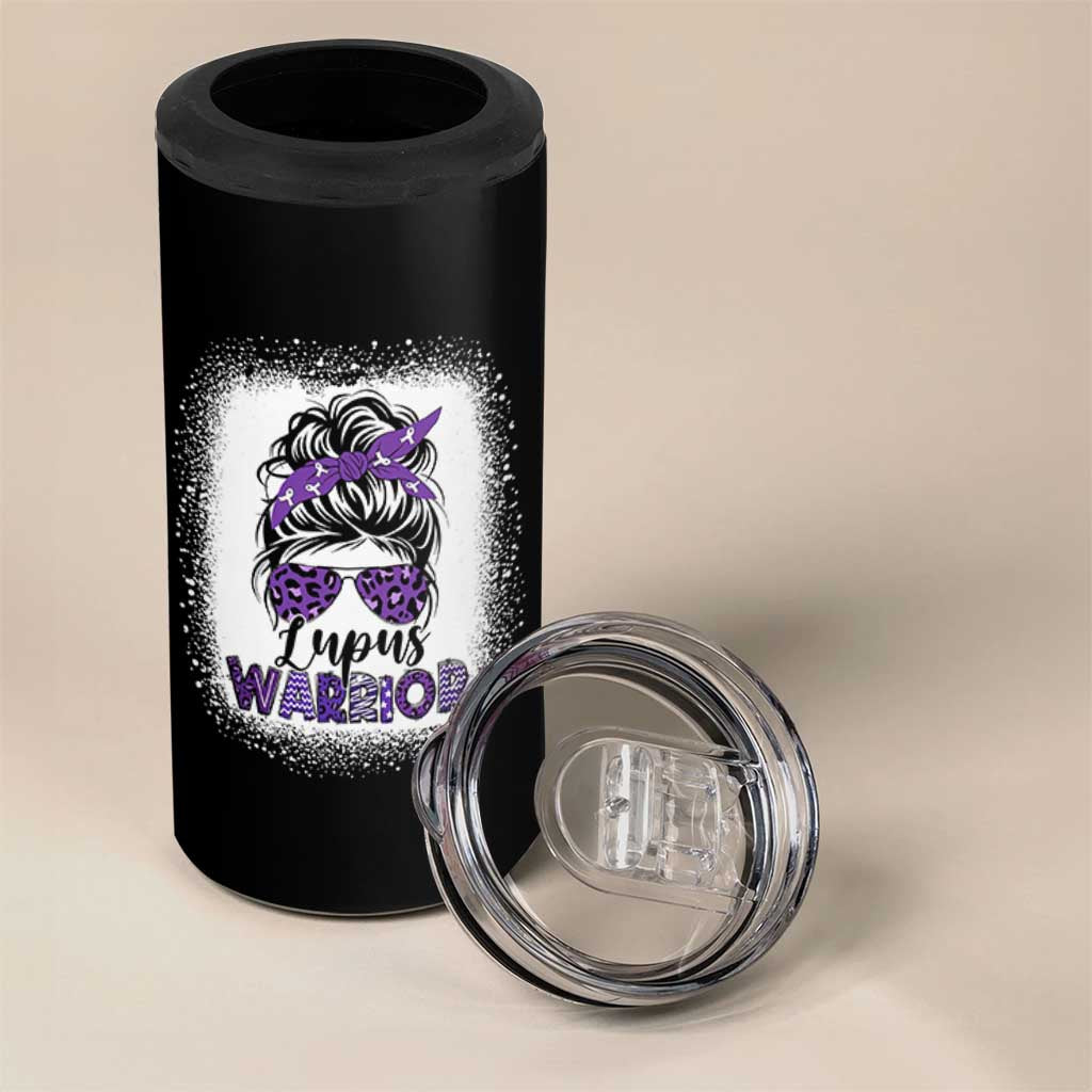 Lupus Warrior 4 in 1 Can Cooler Tumbler Purple Ribbon Messy Bun Women