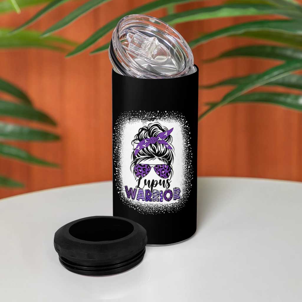 Lupus Warrior 4 in 1 Can Cooler Tumbler Purple Ribbon Messy Bun Women