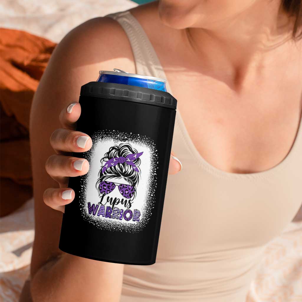 Lupus Warrior 4 in 1 Can Cooler Tumbler Purple Ribbon Messy Bun Women