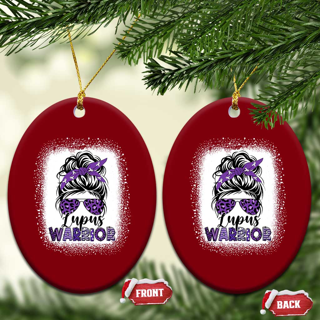 Lupus Warrior Ceramic Ornament Purple Ribbon Messy Bun Women
