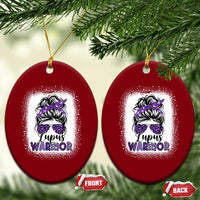 Lupus Warrior Ceramic Ornament Purple Ribbon Messy Bun Women