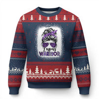 Lupus Warrior Ugly Christmas Sweater Purple Ribbon Messy Bun Women