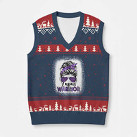 Lupus Warrior V-Neck Knit Sweater Vest Purple Ribbon Messy Bun Women
