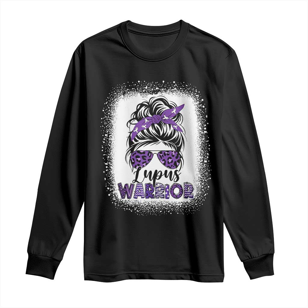 Lupus Warrior Long Sleeve Shirt Purple Ribbon Messy Bun Women