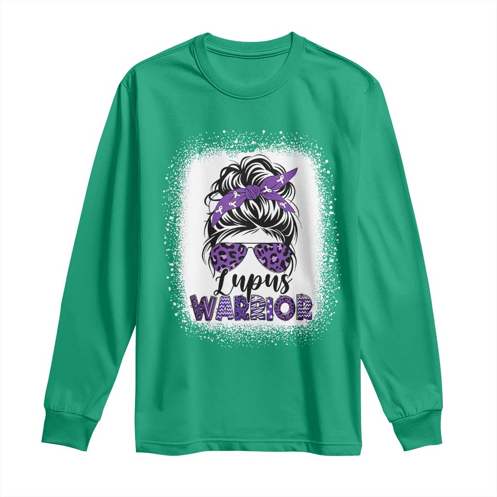 Lupus Warrior Long Sleeve Shirt Purple Ribbon Messy Bun Women