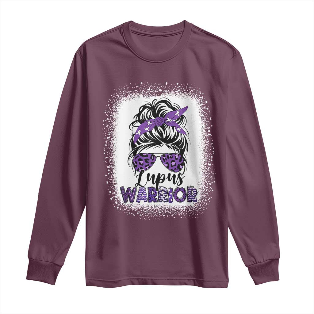 Lupus Warrior Long Sleeve Shirt Purple Ribbon Messy Bun Women