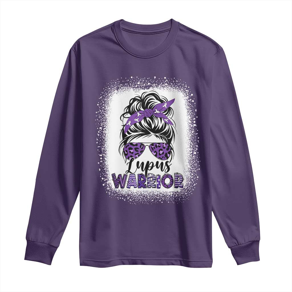Lupus Warrior Long Sleeve Shirt Purple Ribbon Messy Bun Women