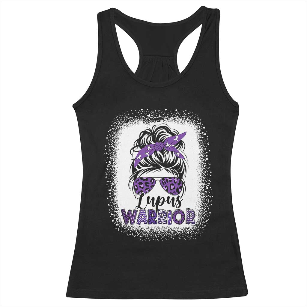 Lupus Warrior Racerback Tank Top Purple Ribbon Messy Bun Women