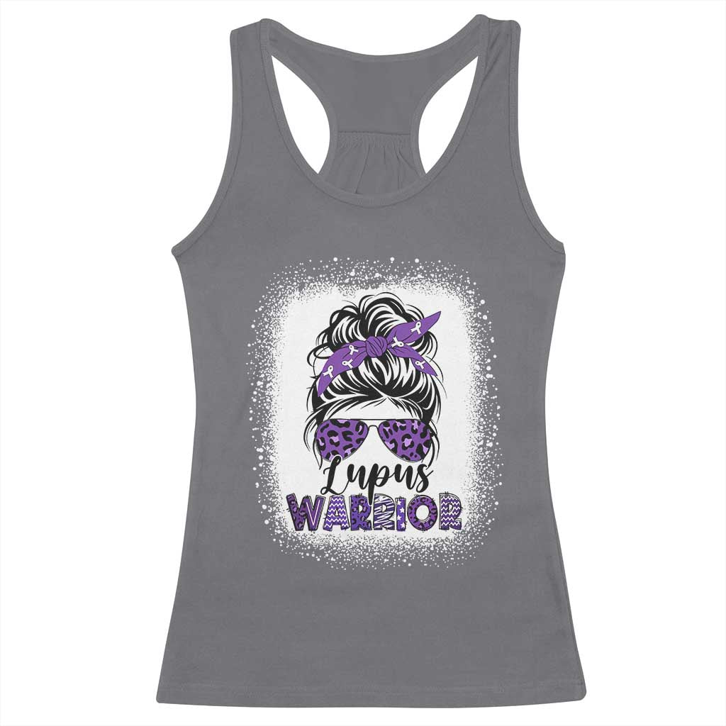 Lupus Warrior Racerback Tank Top Purple Ribbon Messy Bun Women