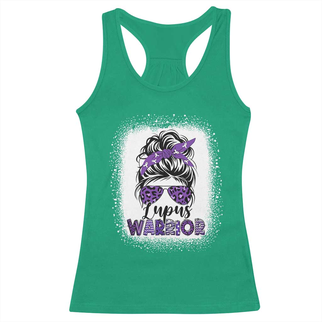 Lupus Warrior Racerback Tank Top Purple Ribbon Messy Bun Women