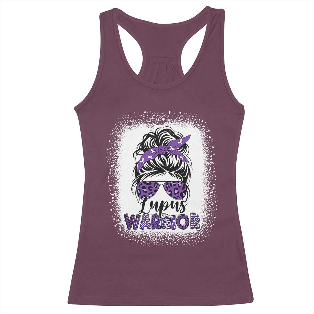 Lupus Warrior Racerback Tank Top Purple Ribbon Messy Bun Women
