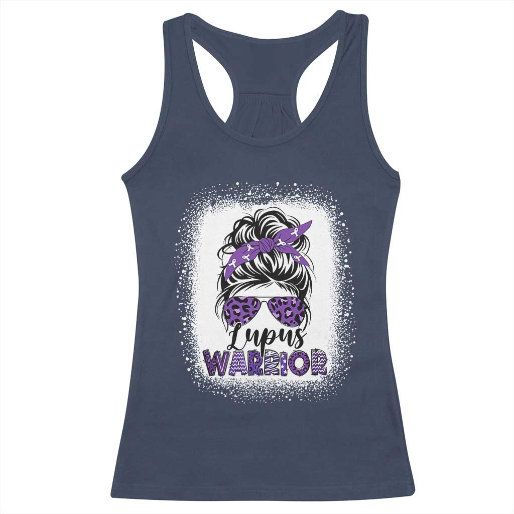 Lupus Warrior Racerback Tank Top Purple Ribbon Messy Bun Women
