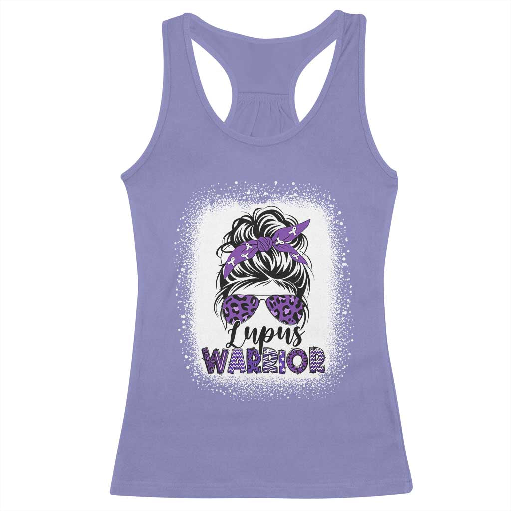 Lupus Warrior Racerback Tank Top Purple Ribbon Messy Bun Women