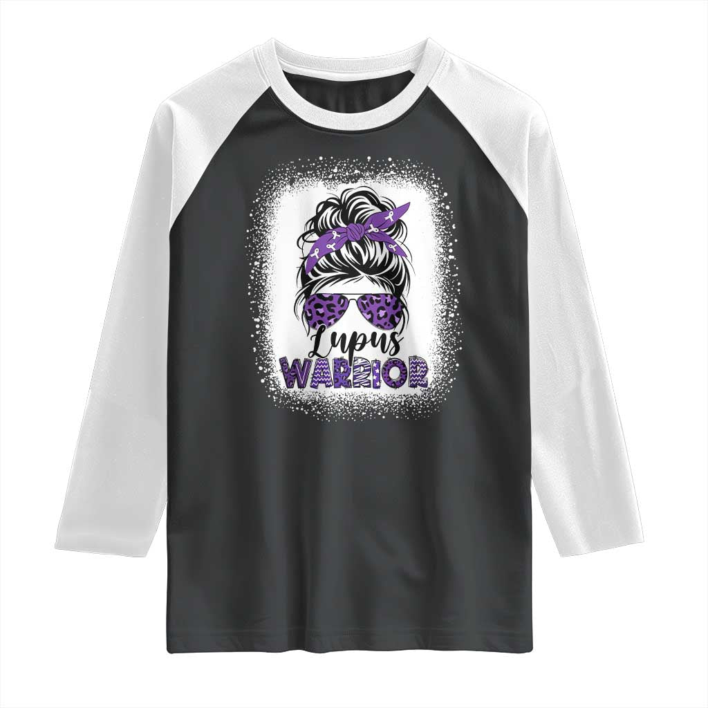 Lupus Warrior Raglan Shirt Purple Ribbon Messy Bun Women