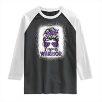 Lupus Warrior Raglan Shirt Purple Ribbon Messy Bun Women