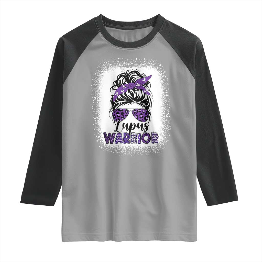 Lupus Warrior Raglan Shirt Purple Ribbon Messy Bun Women