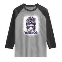 Lupus Warrior Raglan Shirt Purple Ribbon Messy Bun Women